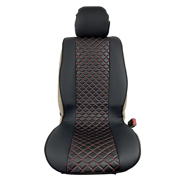 Πλατοκαθίσματα Aυτοκινήτου Δερματίνη Royal Μαύρα Με Κόκκινη Ραφή 2 Τεμάχια - Image 6