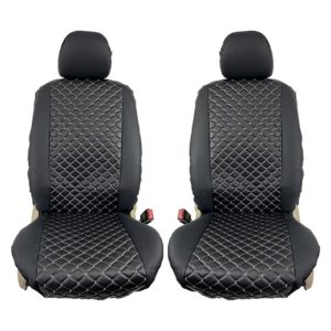 Ημικαλύμματα Καθισμάτων Αυτοκινήτου Δερματίνη Royal Μαύρα Με Γκρι Ραφή Ζευ 2 Τεμάχια