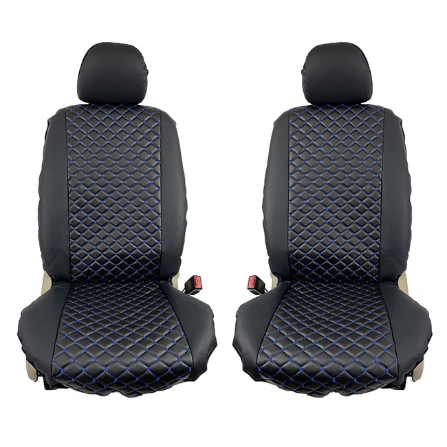 Ημικαλύμματα Καθισμάτων Aυτοκινήτου Δερματίνη Royal Μαύρα Με Μπλε Ραφή Ζευ 2 Τεμάχια