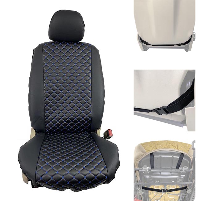 Ημικαλύμματα Καθισμάτων Aυτοκινήτου Δερματίνη Royal Μαύρα Με Μπλε Ραφή Ζευ 2 Τεμάχια - Image 7