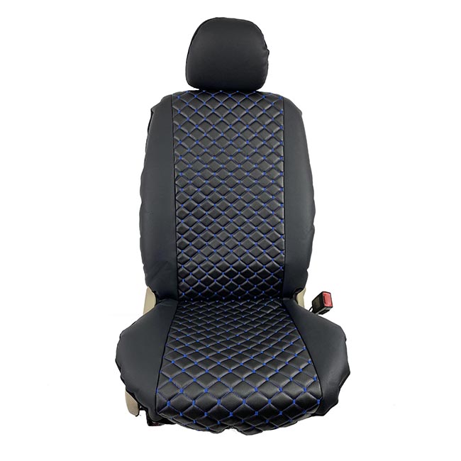 Ημικαλύμματα Καθισμάτων Aυτοκινήτου Δερματίνη Royal Μαύρα Με Μπλε Ραφή Ζευ 2 Τεμάχια - Image 5
