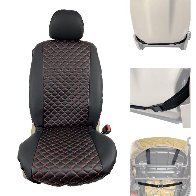 Ημικαλύμματα Καθισμάτων Aυτοκινήτου Δερματίνη Royal Μαύρα Με Κόκκινη Ραφή Ζευ 2 Τεμάχια - Image 4