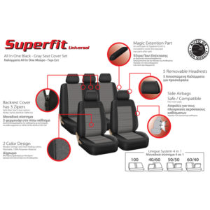11617_SEAT COVER SUΡΕR SΡΟRΤ ΑLL ΙΝ ΟΝΕ BLACK-RED_ful Καλύμματα Αυτοκινήτου Super Fit All In One Μαύρο-Γκρι Σετ 10 Τεμάχια