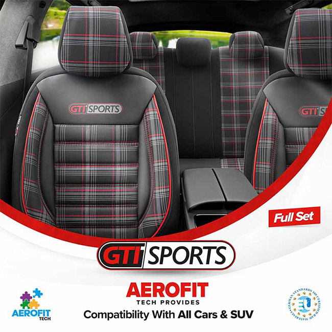 Καλύμματα Αυτοκινήτου Otom GTI Sports Design Universal Jacquard / Lacost / Δερματίνη Σετ Εμπρός / Πίσω Μαύρο - Κόκκινο GTI-801 11 Τεμάχια - Image 7
