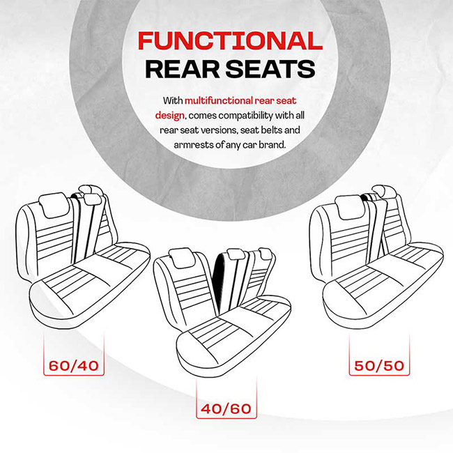 Καλύμματα Αυτοκινήτου Otom GTI Sports Design Universal Jacquard / Lacost / Δερματίνη Σετ Εμπρός / Πίσω Μαύρο - Κόκκινο GTI-801 11 Τεμάχια - Image 5