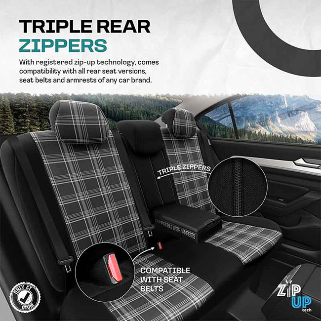 Καλύμματα Αυτοκινήτου Otom GTI Sports Design Universal Jacquard / Lacost / Δερματίνη Σετ Εμπρός / Πίσω Μαύρο - Γκρι GTI-807 11 Τεμάχια - Image 8