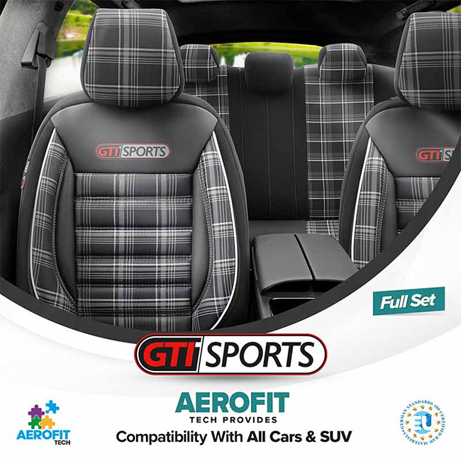 Καλύμματα Αυτοκινήτου Otom GTI Sports Design Universal Jacquard / Lacost / Δερματίνη Σετ Εμπρός / Πίσω Μαύρο - Γκρι GTI-807 11 Τεμάχια - Image 9