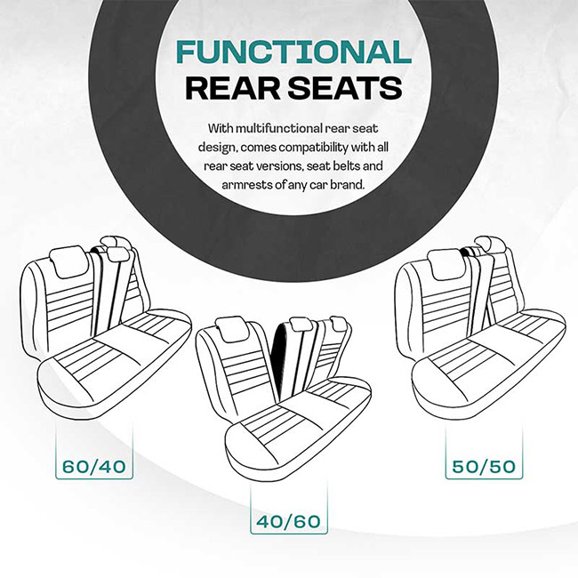 Καλύμματα Αυτοκινήτου Otom GTI Sports Design Universal Jacquard / Lacost / Δερματίνη Σετ Εμπρός / Πίσω Μαύρο - Γκρι GTI-807 11 Τεμάχια - Image 10