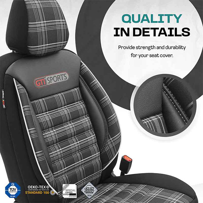 Καλύμματα Αυτοκινήτου Otom GTI Sports Design Universal Jacquard / Lacost / Δερματίνη Σετ Εμπρός / Πίσω Μαύρο - Γκρι GTI-807 11 Τεμάχια - Image 7