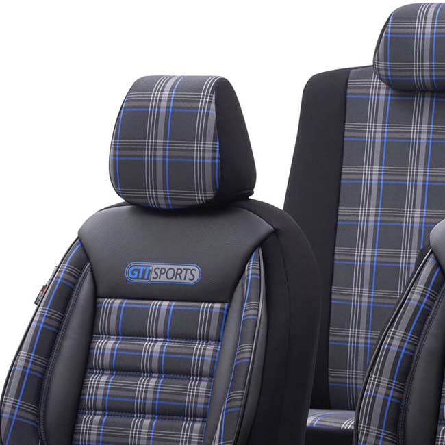 Καλύμματα Αυτοκινήτου Otom GTI Sports Design Universal Jacquard / Lacost / Δερματίνη Σετ Εμπρός / Πίσω Μαύρο - Μπλε GTI-803 11 Τεμάχια - Image 4