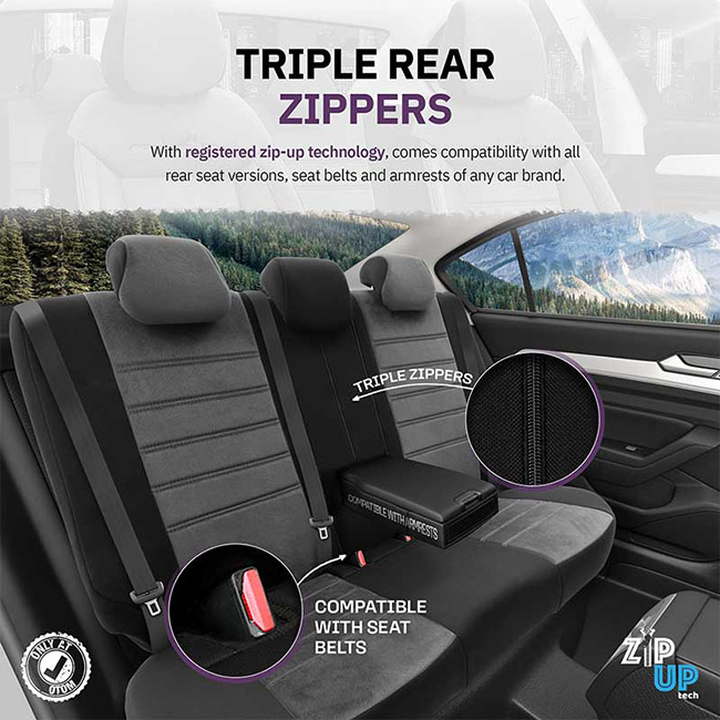 Καλύμματα Αυτοκινήτου Otom Comfortline Design Universal Sued / Rachel / Δερματίνη Σετ Εμπρός / Πίσω Μαύρο - Γκρι CMF-206 11 Τεμάχια - Image 10