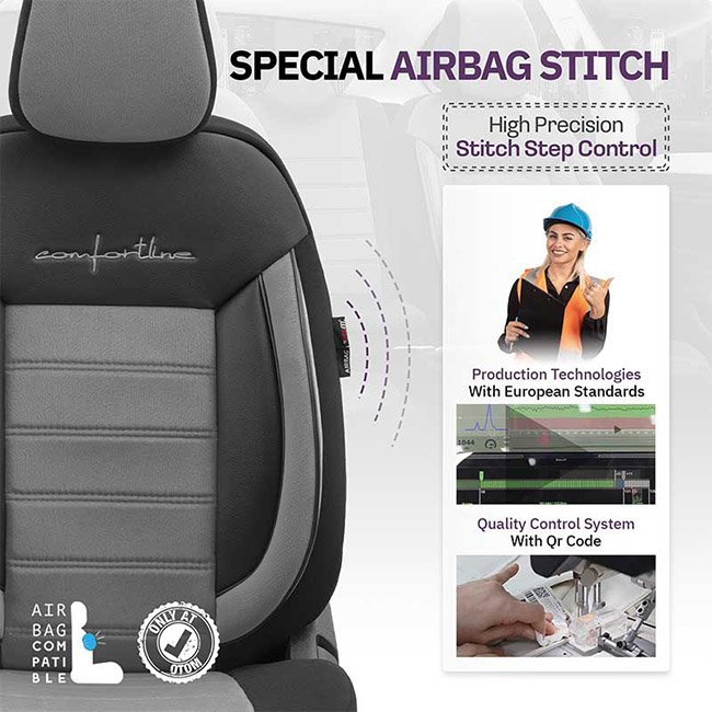 Καλύμματα Αυτοκινήτου Otom Comfortline Design Universal Sued / Rachel / Δερματίνη Σετ Εμπρός / Πίσω Μαύρο - Γκρι CMF-206 11 Τεμάχια - Image 7