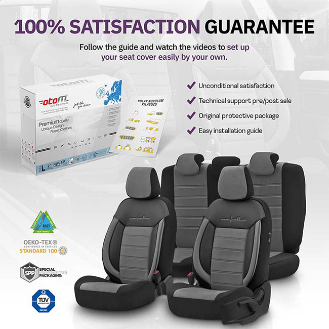 Καλύμματα Αυτοκινήτου Otom Comfortline Design Universal Sued / Rachel / Δερματίνη Σετ Εμπρός / Πίσω Μαύρο - Γκρι CMF-206 11 Τεμάχια - Image 6