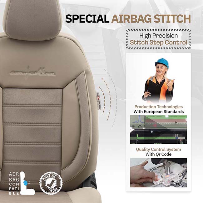 Καλύμματα Αυτοκινήτου Otom Comfortline Design Universal Sued / Rachel / Δερματίνη Σετ Εμπρός / Πίσω Μπεζ CMF-210 11 Τεμάχια - Image 10