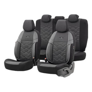 Καλύμματα Αυτοκινήτου Otom Hexa Design Universal Jacquard / Rachel / Δερματίνη Σετ Εμπρός / Πίσω Μαύρο – Γκρι HEX-2805 11 Τεμάχια