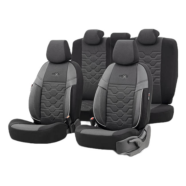 Καλύμματα Αυτοκινήτου Otom Hexa Design Universal Jacquard / Rachel / Δερματίνη Σετ Εμπρός / Πίσω Μαύρο – Γκρι HEX-2805 11 Τεμάχια