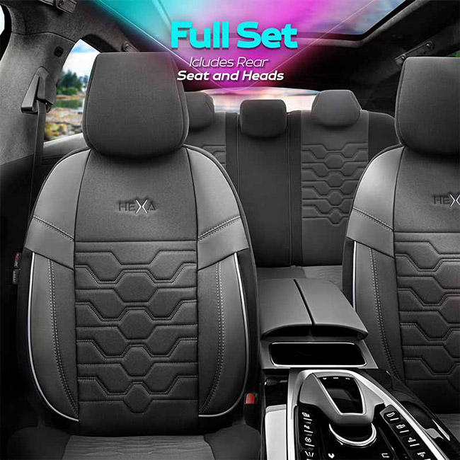 Καλύμματα Αυτοκινήτου Otom Hexa Design Universal Jacquard / Rachel / Δερματίνη Σετ Εμπρός / Πίσω Μαύρο - Γκρι HEX-2805 11 Τεμάχια - Image 7