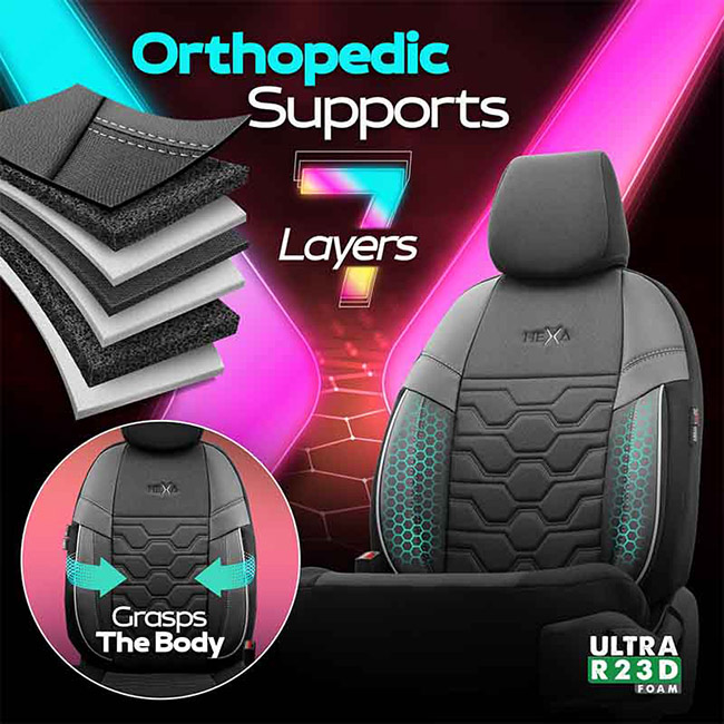Καλύμματα Αυτοκινήτου Otom Hexa Design Universal Jacquard / Rachel / Δερματίνη Σετ Εμπρός / Πίσω Μαύρο - Γκρι HEX-2805 11 Τεμάχια - Image 9