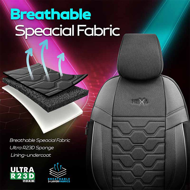 Καλύμματα Αυτοκινήτου Otom Hexa Design Universal Jacquard / Rachel / Δερματίνη Σετ Εμπρός / Πίσω Μαύρο - Γκρι HEX-2805 11 Τεμάχια - Image 4
