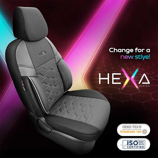 Καλύμματα Αυτοκινήτου Otom Hexa Design Universal Jacquard / Rachel / Δερματίνη Σετ Εμπρός / Πίσω Μαύρο - Γκρι HEX-2805 11 Τεμάχια - Image 8