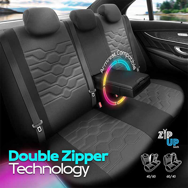 Καλύμματα Αυτοκινήτου Otom Hexa Design Universal Jacquard / Rachel / Δερματίνη Σετ Εμπρός / Πίσω Μαύρο - Γκρι HEX-2805 11 Τεμάχια - Image 10