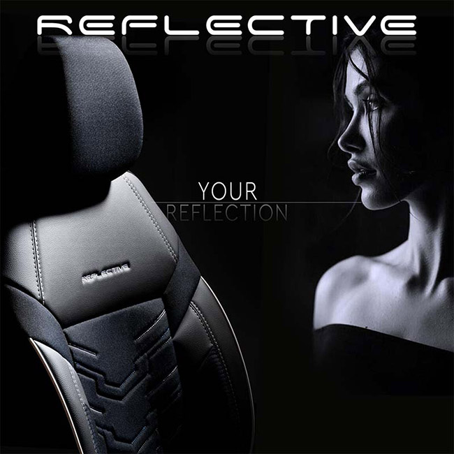Καλύμματα Αυτοκινήτου Otom Reflective Design Universal Jacquard / Rachel / Δερματίνη Σετ Εμπρός / Πίσω Μαύρο Με Μπλε Ραφή RFL-2604 11 Τεμάχια - Image 5