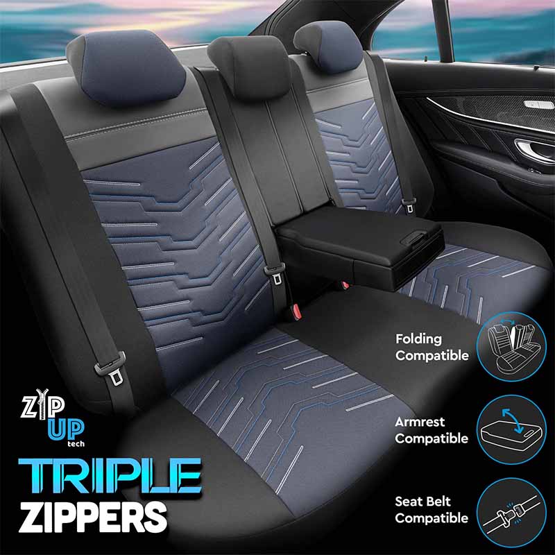 Καλύμματα Αυτοκινήτου Otom Reflective Design Universal Jacquard / Rachel / Δερματίνη Σετ Εμπρός / Πίσω Μαύρο Με Μπλε Ραφή RFL-2604 11 Τεμάχια - Image 10