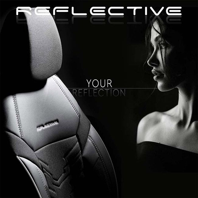 Καλύμματα Αυτοκινήτου Otom Reflective Design Universal Jacquard / Rachel / Δερματίνη Σετ Εμπρός / Πίσω Μαύρο Με Άσπρη Ραφή RFL-2602 11 Τεμάχια - Image 9