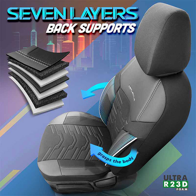 Καλύμματα Αυτοκινήτου Otom Reflective Design Universal Jacquard / Rachel / Δερματίνη Σετ Εμπρός / Πίσω Μαύρο Με Άσπρη Ραφή RFL-2602 11 Τεμάχια - Image 8