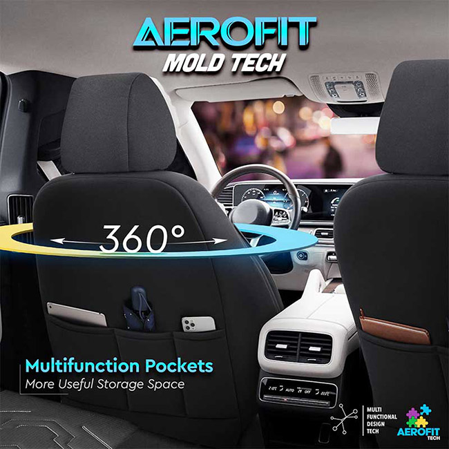 Καλύμματα Αυτοκινήτου Otom Reflective Design Universal Jacquard / Rachel / Δερματίνη Σετ Εμπρός / Πίσω Μαύρο Με Άσπρη Ραφή RFL-2602 11 Τεμάχια - Image 10