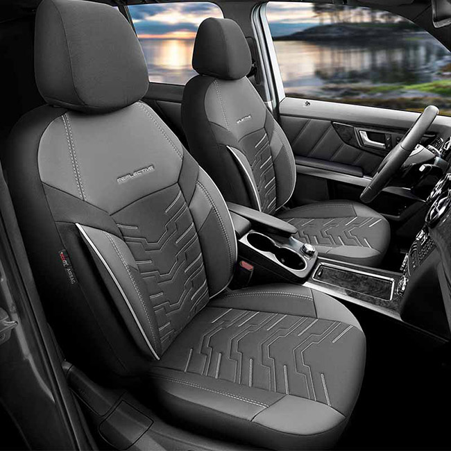 Καλύμματα Αυτοκινήτου Otom Reflective Design Universal Jacquard / Rachel / Δερματίνη Σετ Εμπρός / Πίσω Μαύρο Με Άσπρη Ραφή RFL-2602 11 Τεμάχια - Image 7