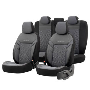 Καλύμματα Αυτοκινήτου Otom Reflective Design Universal Jacquard / Rachel / Δερματίνη Σετ Εμπρός / Πίσω Μαύρο – Σκούρο Γκρι RFL-2603 11 Τεμάχια