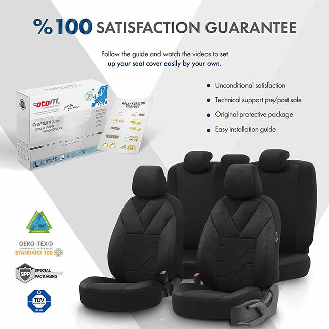 Καλύμματα Αυτοκινήτου Otom Tempo Design Universal Βαμβακερό Ύφασμα Rachel Σετ Εμπρός / Πίσω Μαύρο TMP-1501 11 Τεμάχια - Image 4