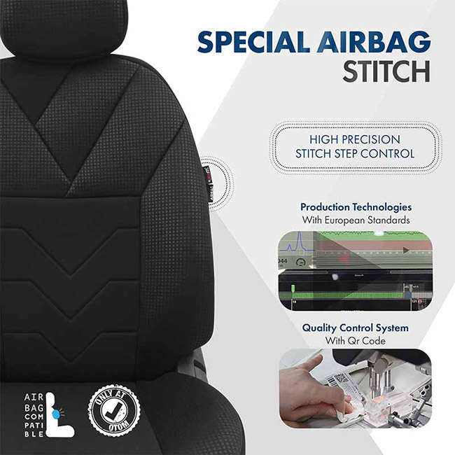 Καλύμματα Αυτοκινήτου Otom Tempo Design Universal Βαμβακερό Ύφασμα Rachel Σετ Εμπρός / Πίσω Μαύρο TMP-1501 11 Τεμάχια - Image 9