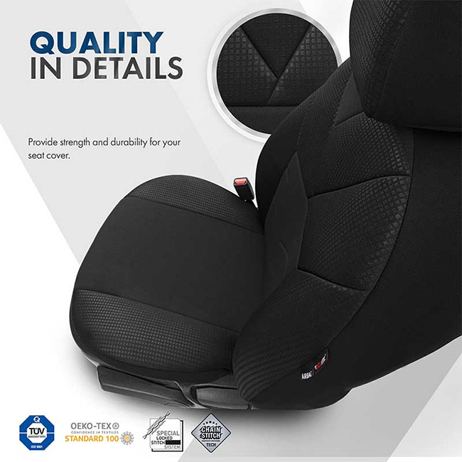 Καλύμματα Αυτοκινήτου Otom Tempo Design Universal Βαμβακερό Ύφασμα Rachel Σετ Εμπρός / Πίσω Μαύρο TMP-1501 11 Τεμάχια - Image 3