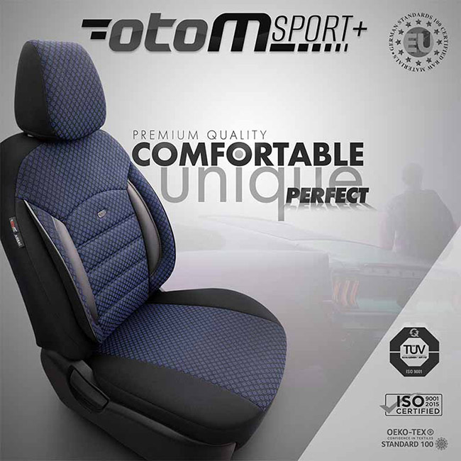 Καλύμματα Αυτοκινήτου Otom Sport Plus Design Universal Βαμβακερό Ύφασμα / Rachel / Δερματίνη Σετ Εμπρός / Πίσω Μαύρο - Μπλε SPTPLS-104 11 Τεμάχια - Image 7