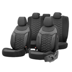 Καλύμματα Αυτοκινήτου Otom Carbon Design Universal Jacquard / Rachel / Δερματίνη Σετ Εμπρός / Πίσω Μαύρο – Γκρι CRB-3401 11 Τεμάχια