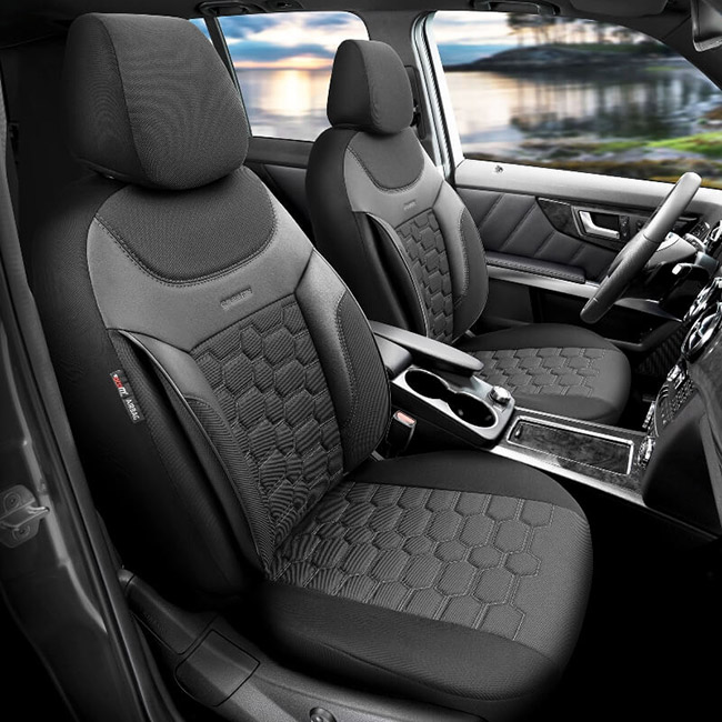 Καλύμματα Αυτοκινήτου Otom Carbon Design Universal Jacquard / Rachel / Δερματίνη Σετ Εμπρός / Πίσω Μαύρο - Γκρι CRB-3401 11 Τεμάχια - Image 4