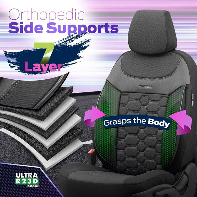 Καλύμματα Αυτοκινήτου Otom Carbon Design Universal Jacquard / Rachel / Δερματίνη Σετ Εμπρός / Πίσω Μαύρο - Γκρι CRB-3401 11 Τεμάχια - Image 9