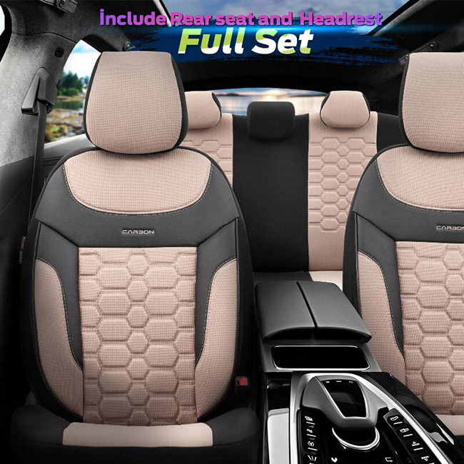 Καλύμματα Αυτοκινήτου Otom Carbon Design Universal Jacquard / Rachel / Δερματίνη Σετ Εμπρός / Πίσω Μπεζ CRB-3403 11 Τεμάχια - Image 2