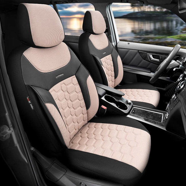 Καλύμματα Αυτοκινήτου Otom Carbon Design Universal Jacquard / Rachel / Δερματίνη Σετ Εμπρός / Πίσω Μπεζ CRB-3403 11 Τεμάχια - Image 4