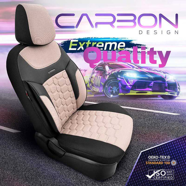 Καλύμματα Αυτοκινήτου Otom Carbon Design Universal Jacquard / Rachel / Δερματίνη Σετ Εμπρός / Πίσω Μπεζ CRB-3403 11 Τεμάχια - Image 7