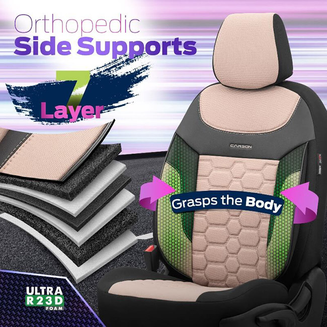 Καλύμματα Αυτοκινήτου Otom Carbon Design Universal Jacquard / Rachel / Δερματίνη Σετ Εμπρός / Πίσω Μπεζ CRB-3403 11 Τεμάχια - Image 10