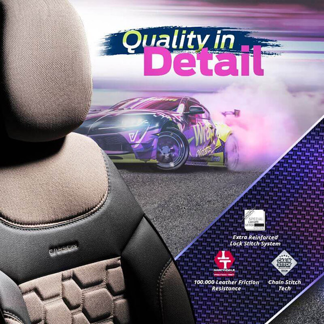 Καλύμματα Αυτοκινήτου Otom Carbon Design Universal Jacquard / Rachel / Δερματίνη Σετ Εμπρός / Πίσω Μπεζ CRB-3403 11 Τεμάχια - Image 8