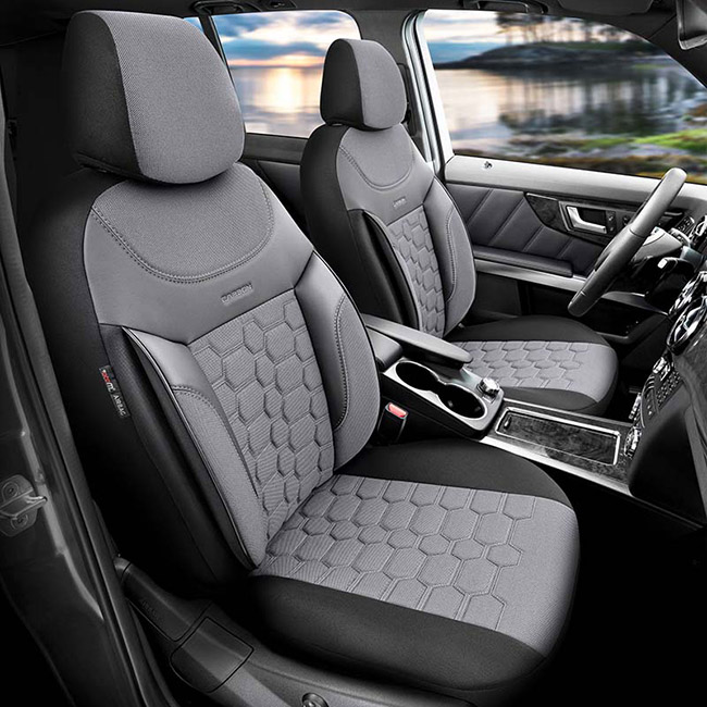 Καλύμματα Αυτοκινήτου Otom Carbon Design Universal Jacquard / Rachel / Δερματίνη Σετ Εμπρός / Πίσω Γκρι CRB-3404 11 Τεμάχια - Image 3