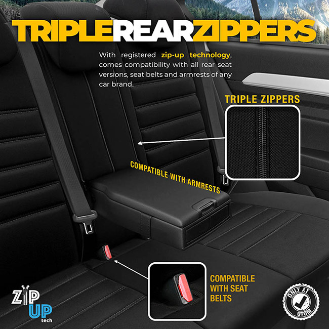 Καλύμματα Αυτοκινήτου Otom Individual Design Universal Jacquard / Rachel / Δερματίνη Σετ Εμπρός / Πίσω Μαύρο Με Γκρι Ραφές IND-202 11 Τεμάχια - Image 7