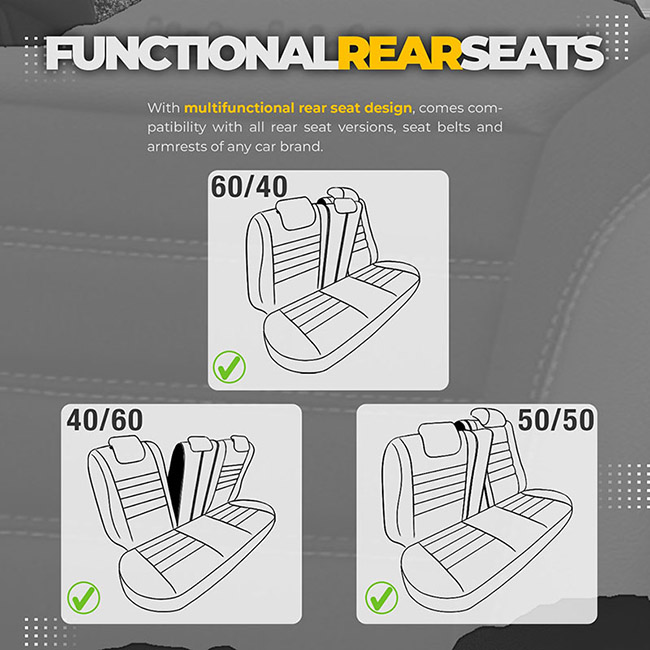 Καλύμματα Αυτοκινήτου Otom Individual Design Universal Jacquard / Rachel / Δερματίνη Σετ Εμπρός / Πίσω Μαύρο Με Γκρι Ραφές IND-202 11 Τεμάχια - Image 3
