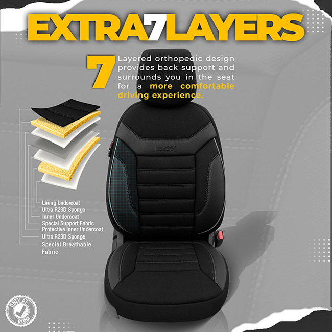 Καλύμματα Αυτοκινήτου Otom Individual Design Universal Jacquard / Rachel / Δερματίνη Σετ Εμπρός / Πίσω Μαύρο Με Γκρι Ραφές IND-202 11 Τεμάχια - Image 10