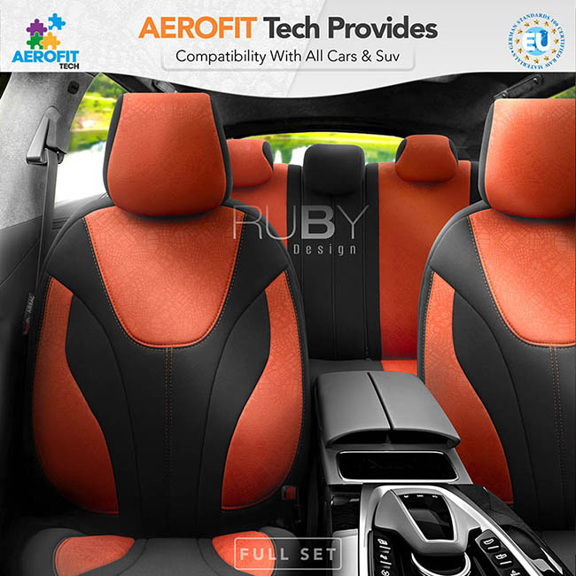 Καλύμματα Αυτοκινήτου Otom Ruby Design Universal Βαμβακερό Ύφασμα Rachel Σετ Εμπρός / Πίσω "Terracota" Μαύρο - Κεραμιδί RBY-1204 11 Τεμαχίων - Image 5