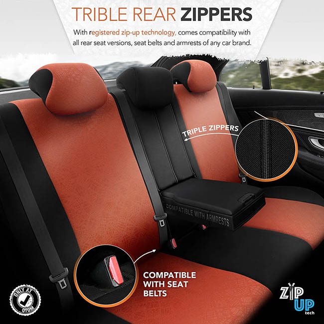 Καλύμματα Αυτοκινήτου Otom Ruby Design Universal Βαμβακερό Ύφασμα Rachel Σετ Εμπρός / Πίσω "Terracota" Μαύρο - Κεραμιδί RBY-1204 11 Τεμαχίων - Image 10